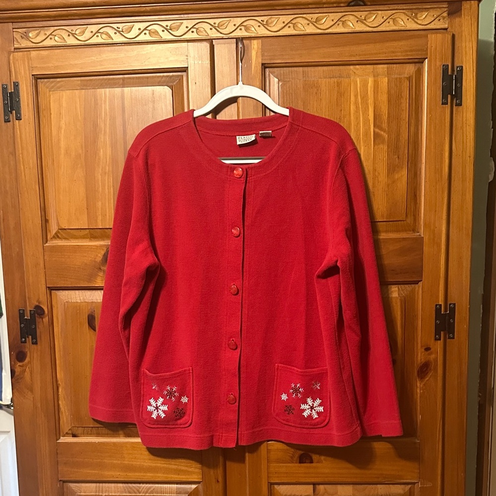 Classic Elements Woman Button-Front Cardigan with Snowflake Pockets 1X